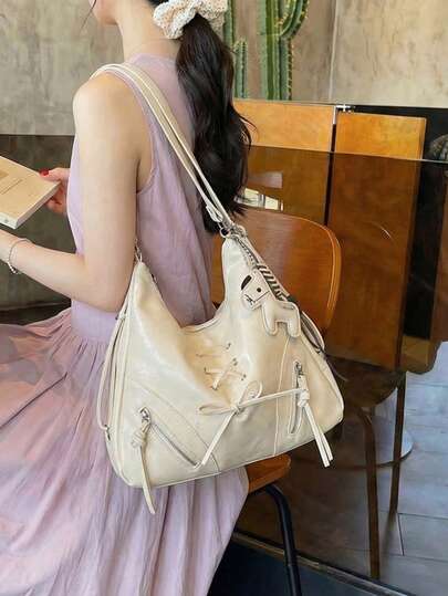 Multifunctional Tote Bag For Women, New Design With Horse Charm, Fashion Versatile Elegant Large Capacity Commuter Backpack & Shoulder Bag