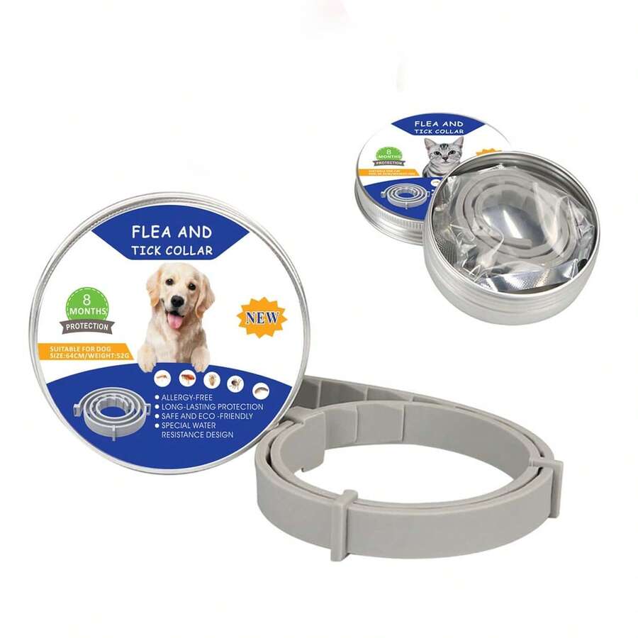 1 chiếc vòng cổ điều chỉnh được cho thú cưng chống bọ chét, ve và muỗi, không mùi, không nhờn, chống thấm nước, diệt bọ chét, ve và ấu trùng. - trắng - Xem 1
