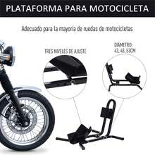 HOMCOM Caballete de Moto Delantera, Soporte para Rueda Delantera de Moto Ajustable en 3 Niveles de Metal Robusto, para Ruedas ∅43, 48, 53 cm, Negro - Negro - Ver 5