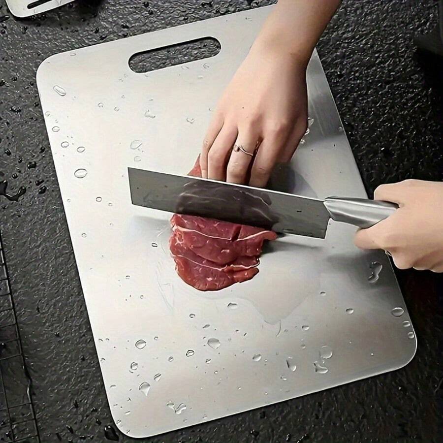 Stainless Steel Kitchen Cutting Board - High-End Stainless Steel Cutting Board With Handle, Double-Sided Design, Suitable For Meat, Vegetables And Fruits, Easy To Clean, Essential Kitchen Tool. Easter Gift, Mother's Day Gift