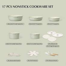 17pcs Pots And Pan Set, Nonstick Cookware Set Detachable Handle, Induction Kitchen Cookware Sets Non Stick With Removable Handle, RV Cookware Set, Green - 17PCS - View 2