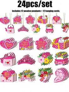 48/24pcs Mother's Day Wooden Hanging Ornaments, Mother's Day Pendants, Slice Tag Decorations, Wooden Mom Decor, Birthday Party Anniversary Family Tree Decor, Mother's Day Gifts - One Size Fits All - View 12