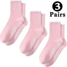Women's Yoga Pilates Grip Socks, Fitness Socks, Non-Slip Socks, Dance Socks, Exercise Socks, Breathable Sweat-Absorbent Cushioned Non-Slip Yoga Sports Socks, Suitable For Gym, Workout, Yoga, Gymnastics, Ballet, Outdoor Sports, Ruffled Hem Simple Polka Dot Yoga Crew Socks, Ideal Gift - Pink - View 9