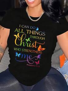 Women's Oversized Slogan T-Shirt - Soft And Breathable Short Sleeve Top With Slogan Print And Appliques, Suitable For Summer And Spring, Machine Washable, Casual Blouse For Daily Wear, Layering And Outfits - Outfits-X - Black - View 6