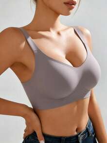 1pc Women's Seamless Wireless Bra - Solid Color, Ultra Soft & Comfortable Casual Underwear, Minimalist Design - Coffee Brown - View 6