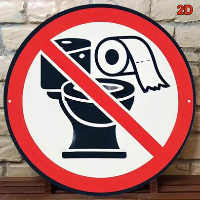 1pc Circular Wooden Sign, Vintage Decor Plaque, "No Toilet Paper Throwing" Warning, Bathroom Decoration, Creative Retro Sign, Suitable For Restrooms, Bathrooms, Public Toilets, School Toilets, Office Toilets, Restaurant Toilets, Etc., Decorative Hanging Ornament. Pre-Drilled Holes As Shown In Size Chart