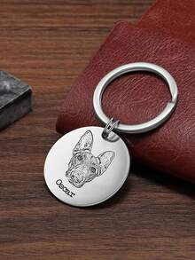 1pc Customized Pet Photo Keychain, Stainless Steel Material Can Customize Dog/Cat Portrait Photo And Pet ID, Personalized Keychain, Customized Pet Name Keychain, Gift For Pet Lovers - Multicolor - View 7