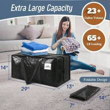 Extra Large Reinforced Handle Moving Bag, Durable Storage Bag, Suitable For Dorm Essentials, With Thickened Zipper, Applicable For College Moving Boxes - Black - View 3