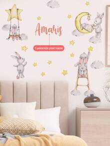 1pc Customized Name Wall Sticker - Removable Self-Adhesive Wall Decal With Cute Panda/Rabbit/Piglet Pattern, Suitable For Children's Bedroom, Nursery, Living Room Decor, Peel And Stick Wall Sticker, Nursery Decor, Customizable Name Wall Sticker - Multicolor - View 5