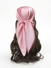 1pc Soft Solid Color Silk-Like Minimalist Headscarf/Headband, Suitable For Styling - Pink - View 1