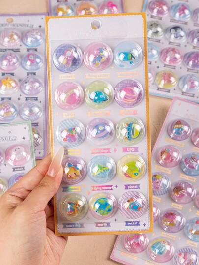 [2026 New] 3D Capsule Glitter Stickers, Transparent Capsule Shape. Stickers Designed In Cute Cartoon Style, Interesting Shiny 3D Embossed Decoration, 3D Fun Japanese Anime Stickers, Cute Animal/Food Series