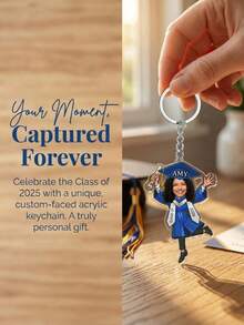 1pc Custom Photo Graduation Keychain, Personalized Cartoon Graduation Gift, Class Of 2026 Acrylic Keychain For Senior/College Graduate, Party Favor - Multicolor - View 5