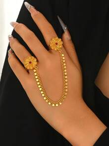 1 chiếc vòng tay mạ vàng tối giản, đa năng, kiểu dây xích và hoa, phù hợp cho các buổi hẹn hò, đám cưới, tiệc tùng, ngày lễ, làm quà tặng. - Vàng - Xem 2