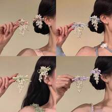 【×パール】蝶リボンクリップ 揺れるフリンジ 大人可愛いヘアアクセ - ピンクのリボンとパールのヘアクリップ - チェックする 8