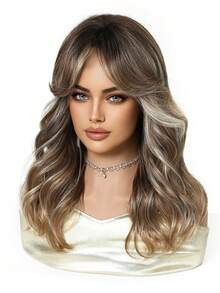 Tóc giả dài trung bình, 20 inch, màu vàng óng ánh, kiểu gợn sóng, có mái, chất liệu sợi tổng hợp chịu nhiệt dành cho nữ, thích hợp sử dụng hàng ngày, đi làm, dự tiệc, Halloween, Giáng sinh, Lễ Tạ ơn, đám cưới, dạ hội, hẹn hò, sinh nhật, kỳ nghỉ. Tóc giả cao cấp chất liệu sợi tổng hợp, kiểu dáng tự nhiên, thoải mái, dài trung bình, kiểu gợn sóng, thích hợp cho nữ, dự tiệc, cosplay, màu vàng hoe. - Làm nổi bật tóc vàng - Xem 5