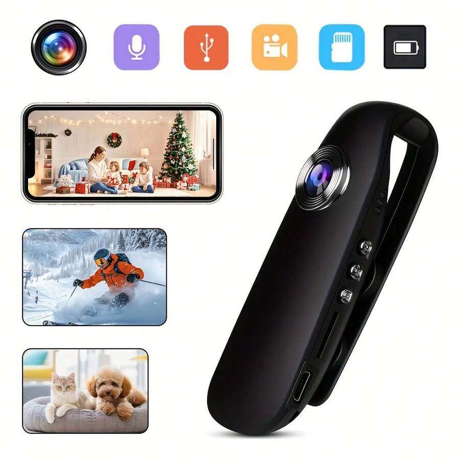 1 pieza Cámara mini HD 1080P portátil (tarjeta SD no incluida) - Recargable, compatible con smartphone, admite tarjeta TF de hasta 128GB - Adecuada para grabación de video, ciclismo, recopilación de pruebas y exploración, batería de 400mAh - Ver 1