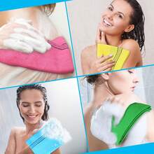 4 Pieces Korean Exfoliating Washcloth Body Back Scrubber Japanese Italy Exfoliating Cloth 35.5 Inch Long Bath Towel Washcloth Dead Skin Remover For Men Women(Multicolored) - Pink, Blue, Yellow, Green - View 5