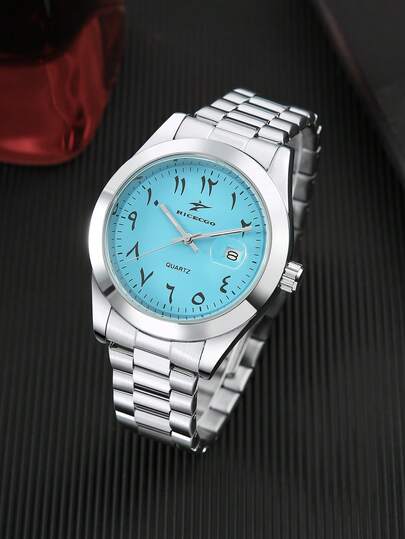 RICECGO Reloj de pulsera de cuarzo casual para hombres, esfera naranja brillante, correa de acero, marcadores de tiempo únicos, esencial para el transporte diario, reloj de moda