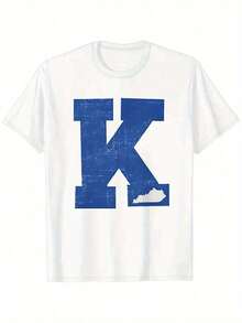 Conjuntos de Verano Suaves para Mujer, Camiseta con Estampado de la Línea del Estado de Kentucky y la Letra K en Negras, Blancas y Azules, 35% Algodón, Ajuste Elástico y Cómodo, Camiseta Lig - Blanco - Ver 2