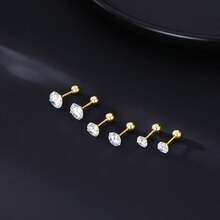 Round CZ Stud Earrings For Women, Screw Back Simulated Diamond Earrings Set, Elegant Pearl Earrings Style Wedding Jewelry For Brides Bridesmaids - 金色 - 查看 2