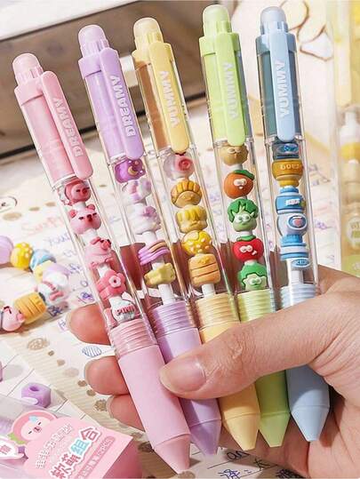 2pcs Cute Retractable Ballpoint Pens, 0.5mm Tip, Student DIY Stationery, Anti-Smudge, Smooth Writing, Comfortable Grip, Suitable For Exams, Office, Signatures, Male & Female Students, School Supplies, Learning Essentials (Black Ink Non-Erasable, Blue Ink Erasable), Back To School Must-Have.