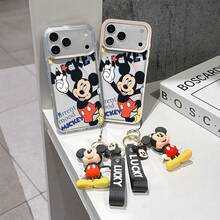 This Disney Mickey Mouse Pattern Lanyard Phone Case Features A Strong Magnetic Closure And Full Coverage Of Acrylic And TPU Material. It's Shockproof, Lightweight, And Suitable For IPhone17/16/11/13/15/15 Plus/15 Pro/15 Pro Max/12/14 Pro Max/11 Pro Max/12 Pro/12 Pro Max/13. It's A Popular Birthday Gift, Business Gift, Durable, Stain-Resistant, And Fingerprint-Resistant New Phone Case For Men And Women. It Also Includes A Mickey Mouse Phone Case And Mickey Mouse Doll Bracelet. Compatible With SamsungGalaxy S20, S21, S22, S23, And S24 Series. It's The Perfect Gift For Friends And Family. This Stylish Phone Case Is Fun, Lightweight, And Durable. IPhone17 Pro Max Phone Case, Minnie Phone Case. - màu đen - Xem 3