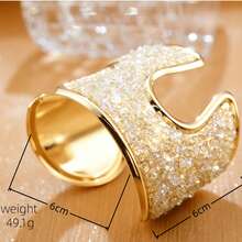 Handgefertigtes funkelndes goldfarbenes Armband mit Natursteinen, personalisierter übertriebener glänzender handgefertigter Metallarmreif, einzigartiges Einzelstück, Modeschmuck für Party, Alltag, Urlaub, Geschenk - Goldgelb - Übersicht 6