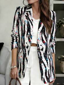 Áo khoác blazer nữ in họa tiết Splash, cổ chữ V, tay dài, cài nút và có túi, kiểu dáng thời trang thường ngày, phù hợp cho công sở, mặc ở nhà, đi làm, mọi mùa. - Nhiều màu - Xem 6