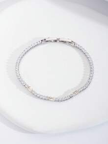 1 Set Luxury Elegant Cubic Zirconia Inlaid Rectangular Bracelet, Suitable For Women's Wedding & Party Wear, Excluding Gift Box - View 2
