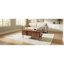 Modern Retro Coffee Table, Adjustable Tabletop Height, Sliding Door, Walnut Grain, Vertical Groove, Wooden Legs, Multifunctional Living Room Table - Brown - View 7