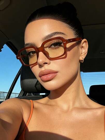 1 Pair Retro Square Fashion Glasses For Women, Suitable For Summer Beach Party, Vacation, Also Applicable For Autumn/Winter Daily Driving