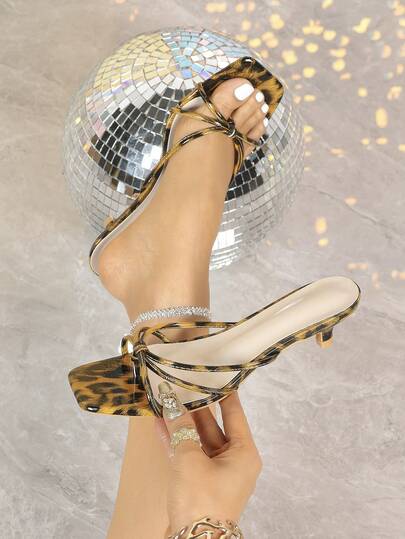 Women's Sexy Leopard Print Brown Criss-Cross Strap High Heel Sandals, Peep Toe Party Dress Pumps, Formal Shoes With Buckle And Ankle Strap, Slingback Pointed Toe High Heels