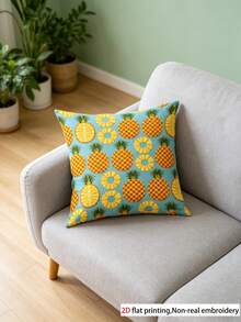 1PC Soft Short Plush Throw Pillow Cover, 45*45 Cm Pineapple Pattern, Ideal For Living Room, Bedroom, Office Decor (Pillow Insert Not Included), Stylish Pineapple Print Pillow Cover | Pineapple Pattern | Durable Decorative Pillows - Multicolor - View 2