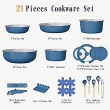 Pots And Pans Set Non Stick, 21 Pcs Ceramic Cookware Set With Detachable Handles, Healthy Induction Cookware Oven RV Kitchen Cooking Set With Utensils, Navy - View 2