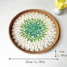 1 pieza Bandeja decorativa hecha a mano de estilo vintage con ratán y conchas, organizador artístico, bandeja para aperitivos, bandeja de té para decoración del hogar - Multicolor - Ver 31