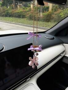 Colgante de coche con flor morada, accesorio decorativo creativo para el espejo retrovisor del coche - A - Ver 2