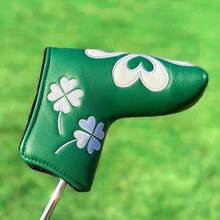 1PC Lucky Clover Blade Putter Head Cover - White & Green Heart Four-Leaf Clover Design, Premium PU, Golf Putter Headcover For Blade Putters, Weather-Resistant Golf Club Accessory With Soft Lining Protection - Multicolor - View 9