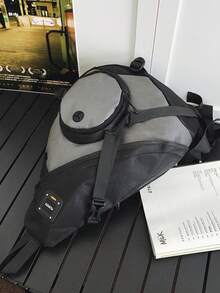 大容量黑灰色中性斜挎包 | Techwear 圓形口袋胸包 | 多口袋可調節肩帶 - 彩色 - 查看 6