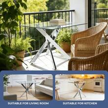 Dining Table With Cross Metal Leg And Tempered Glass,Modern Space Saving Kitchen Table For Living Room,Legs,Square Table,Silver Legs,80x80x75cm - Silver - View 4