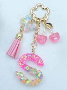 1pc Resin Flower Sequin Keychain, Suitable As Gift For Girlfriend - Pink - View 18