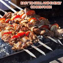 12PCS Kabob Skewers Flat Metal BBQ Barbecue Skewer 14" Long Stainless Steel Shish Kebob Sticks Wide Reusable Grilling Skewers Set For Meat Shrimp Chicken Vegetable, 12 Pack - 14 Inch (12Pack) - View 7