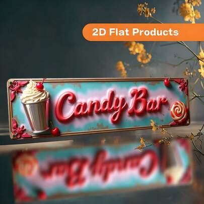 2D Flach - [Vintage Wandschild] 2D Flach, "CANDY BAR" Vintage Aluminium Wandschild - 10X40cm, Einfach zu installieren, vielseitige Vintage Dekoration für Zuhause, Café, Schlafzimmer, Garage, Arbeitszimmer, Büro, Metall Wandkunst Dekoration, 2D Flach