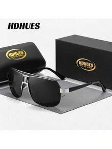 HDHues Unisex Polarized Half Frame Driving Glasses| Alloy Square Large Frame Gold Trim Lightweight Durable Casual Commuting Dual Scene Box DWYY - Black, Gold, Gray - View 7