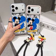 This Disney Mickey Mouse Pattern Lanyard Phone Case Features A Strong Magnetic Closure And Full Coverage Of Acrylic And TPU Material. It's Shockproof, Lightweight, And Suitable For IPhone17/16/11/13/15/15 Plus/15 Pro/15 Pro Max/12/14 Pro Max/11 Pro Max/12 Pro/12 Pro Max/13. It's A Popular Birthday Gift, Business Gift, Durable, Stain-Resistant, And Fingerprint-Resistant New Phone Case For Men And Women. It Also Includes A Mickey Mouse Phone Case And Mickey Mouse Doll Bracelet. Compatible With SamsungGalaxy S20, S21, S22, S23, And S24 Series. It's The Perfect Gift For Friends And Family. This Stylish Phone Case Is Fun, Lightweight, And Durable. IPhone17 Pro Max Phone Case, Minnie Phone Case. - màu đen - Xem 3