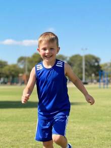 Boys' Premium Soccer Jersey And Shorts Set With Sleeve Detail And Lightweight Fabric - 藍色 - 查看 8