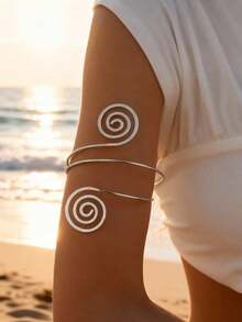 1pc Fashionable Exaggerated Butterfly Metal Arm Cuff For Women, Suitable For Parties And Occasions, Perfect Christmas/Valentine's Day Gift - 銀級 2 - 查看 5