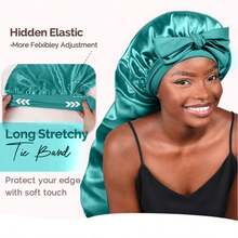 Double Layer Long Satin Bonnet For Sleeping Reversible Silk Bonnet For Long Hair Women Sleeping Cap With Tie Band Comfortable Soft Protect Your Hair 2026 New - 湖藍 - 查看 3