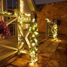 1pc Solar Powered Copper Wire Fairy Lights, 20/50/100 LED Artificial Ivy Vine String Lights, 2 Modes, For Enhancing Ambiance - Ideal For Outdoor Garden, Wall, Balcony, Fence, Tree, Wedding, Party, Restaurant Decor - Green - View 10
