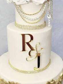 Customized Acrylic Cake Toppers - Includes Monogram, Single Initial, And Personalized Text | Available In Gold | Suitable For Wedding Cakes | Decorative Accessories For Special Occasions Like Birthday, Wedding, Christmas, Graduation Party - Multicolor - View 8