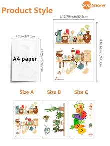 SUPSTICKER 1pc Cute Cartoon Vegetable Potted Plant Pattern Wall Sticker, PVC Material, Home Decor Sticker, DIY, Self-Adhesive, Waterproof, Oil-Proof, Suitable For Kitchen, Dining Room, Apartment, Cartoon Theme Decor, 12.79*18.62inch - Multicolor - View 4